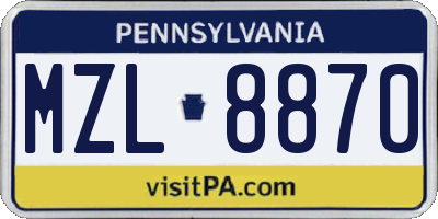 PA license plate MZL8870