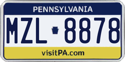 PA license plate MZL8878