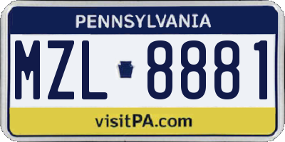 PA license plate MZL8881