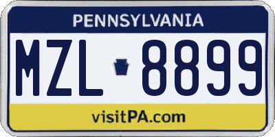 PA license plate MZL8899