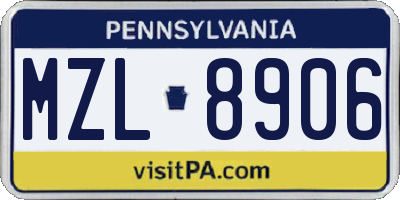 PA license plate MZL8906