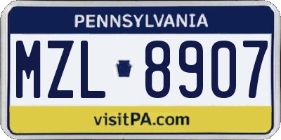 PA license plate MZL8907
