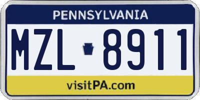 PA license plate MZL8911