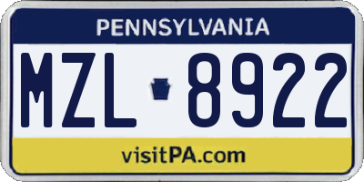 PA license plate MZL8922