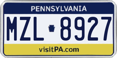 PA license plate MZL8927