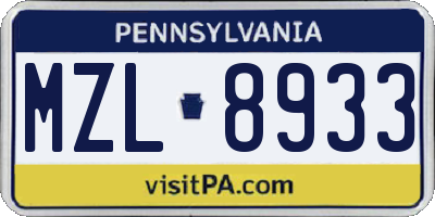 PA license plate MZL8933