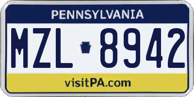 PA license plate MZL8942