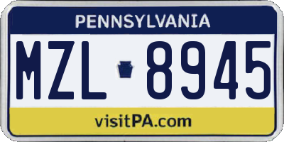 PA license plate MZL8945