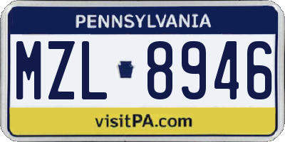 PA license plate MZL8946