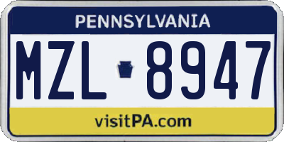 PA license plate MZL8947
