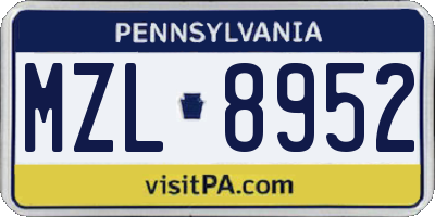 PA license plate MZL8952