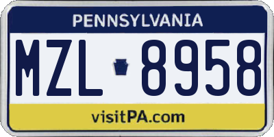 PA license plate MZL8958