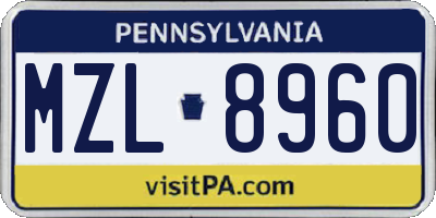 PA license plate MZL8960