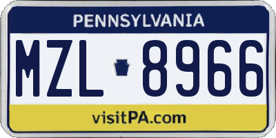 PA license plate MZL8966