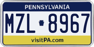 PA license plate MZL8967