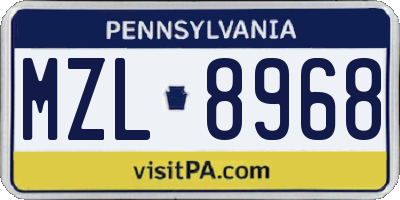 PA license plate MZL8968