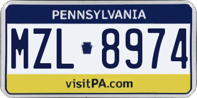 PA license plate MZL8974