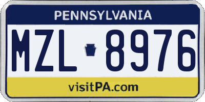 PA license plate MZL8976