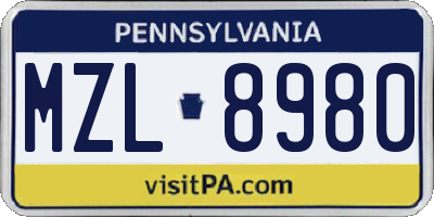 PA license plate MZL8980