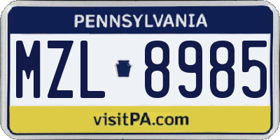 PA license plate MZL8985