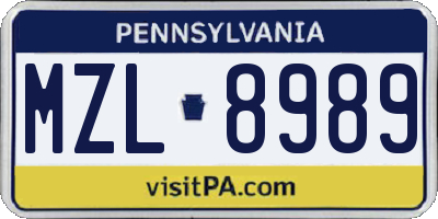 PA license plate MZL8989
