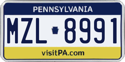 PA license plate MZL8991