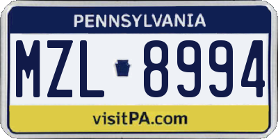 PA license plate MZL8994