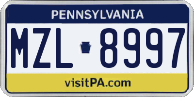 PA license plate MZL8997