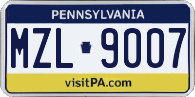 PA license plate MZL9007