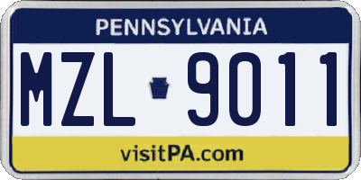 PA license plate MZL9011