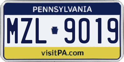 PA license plate MZL9019