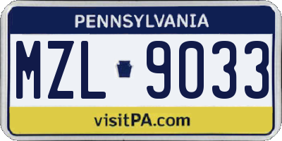 PA license plate MZL9033