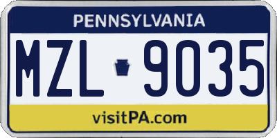 PA license plate MZL9035