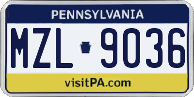 PA license plate MZL9036