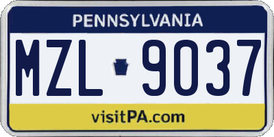 PA license plate MZL9037