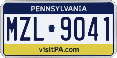 PA license plate MZL9041