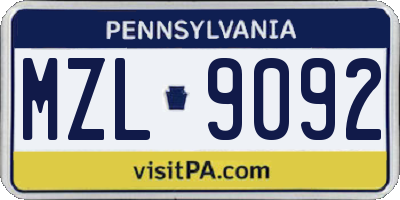 PA license plate MZL9092