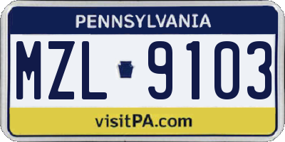 PA license plate MZL9103