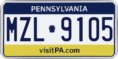 PA license plate MZL9105