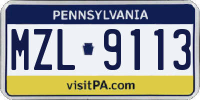 PA license plate MZL9113
