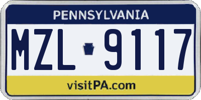 PA license plate MZL9117