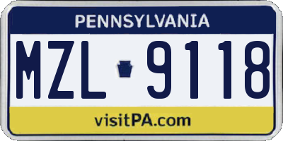PA license plate MZL9118