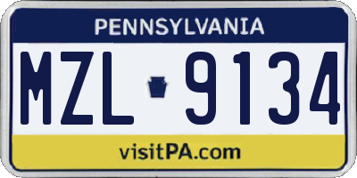 PA license plate MZL9134