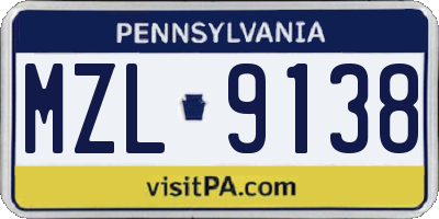 PA license plate MZL9138