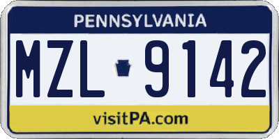 PA license plate MZL9142