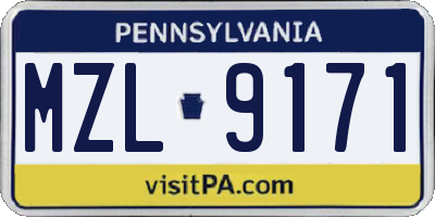 PA license plate MZL9171