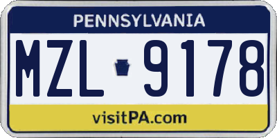 PA license plate MZL9178