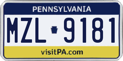 PA license plate MZL9181