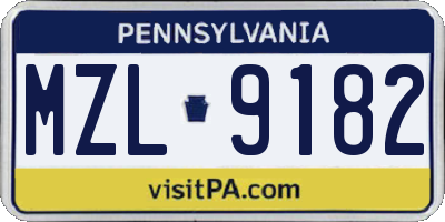 PA license plate MZL9182