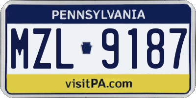PA license plate MZL9187